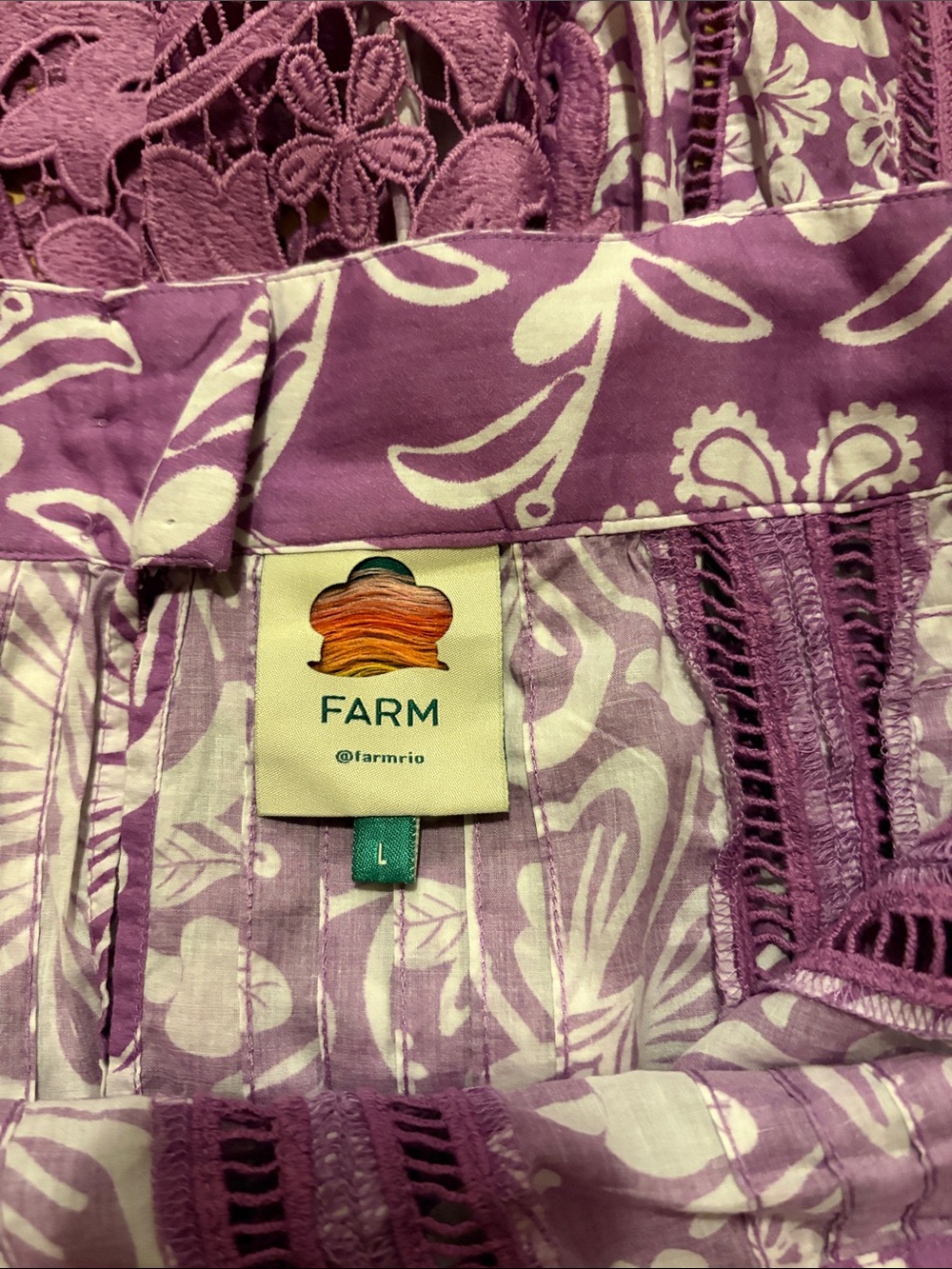 Farm Rio Boho Floral Mauve and Cream Tiered dress - Picture 9 of 16